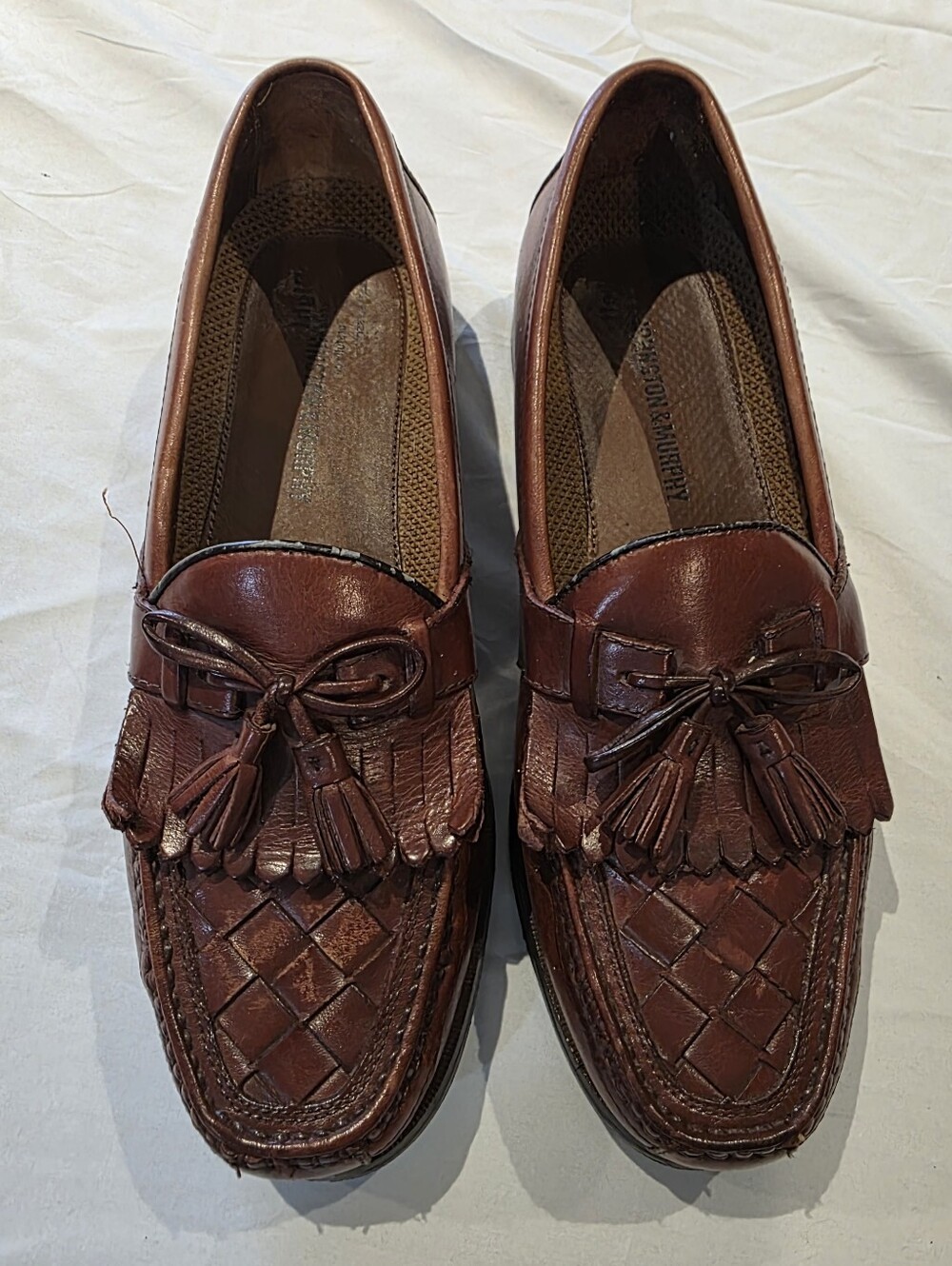 Johnson And Murphy Woven Leather Kiltie Tassel Slip-On Loafers Sz 10 M 20-2394